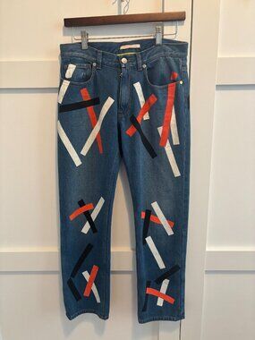 Christopher Kane Jeans with strips of black, white and orange paint (#101)